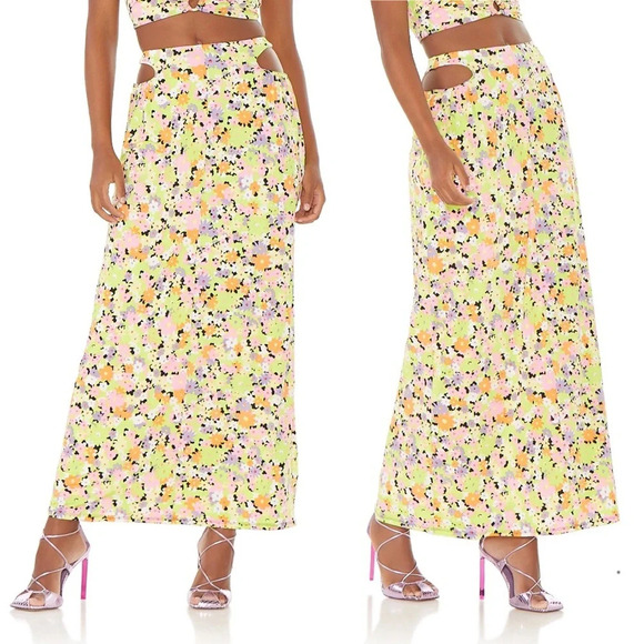 AFRM Anjeli Slinky Spring Lime Ditsy Skirt size small NWT - Picture 1 of 8